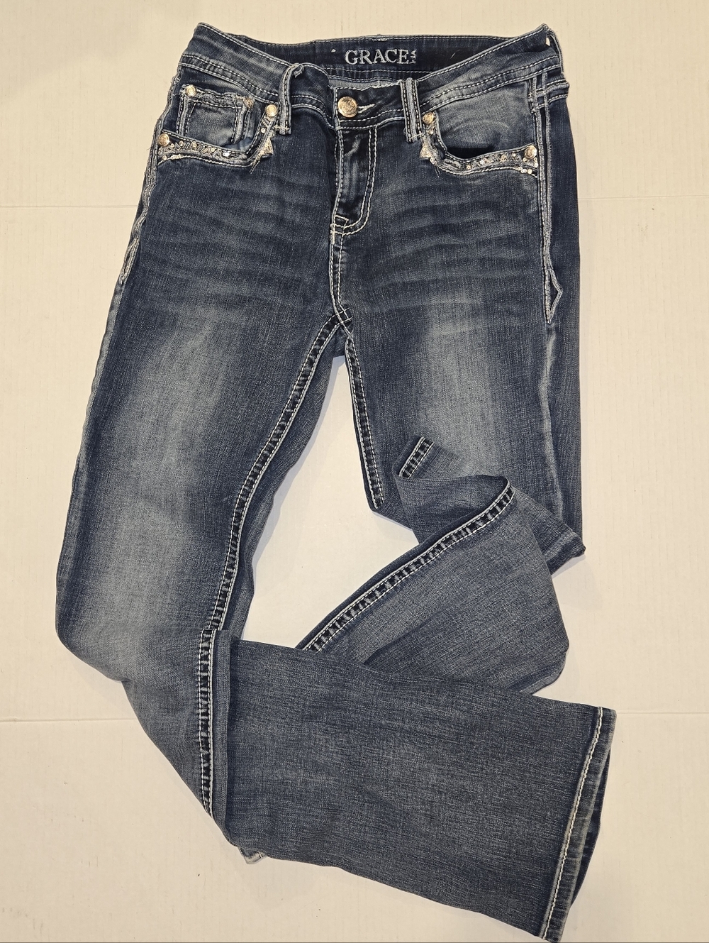 Grace In LA Jeans Womens 27 Medium Wash Blue Skinny Denim Rhinestone 31 Inseam